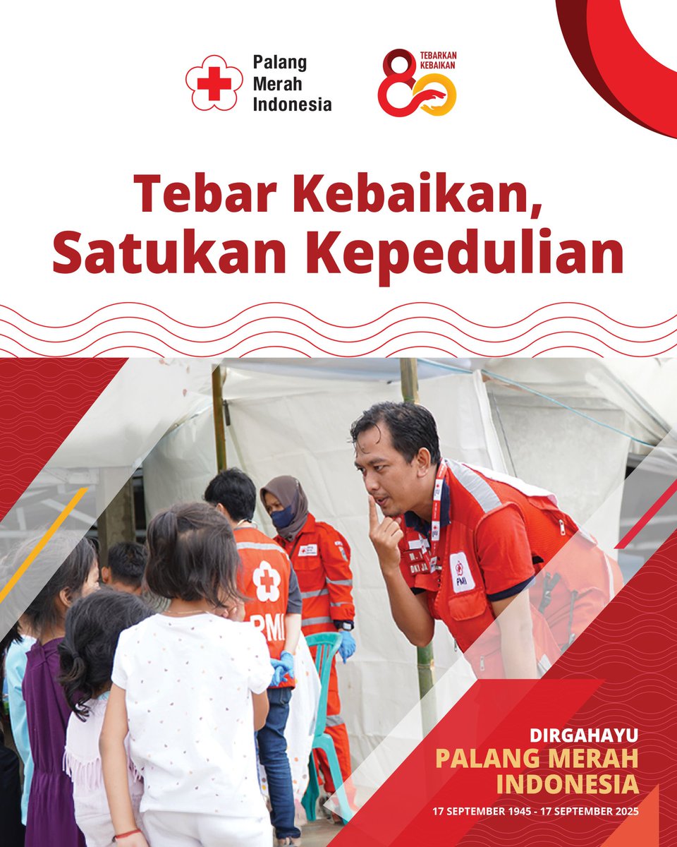 Selamat Memperingati Hari Ulang Tahun Palang Merah Indonesia yang ke 80 Tahun.

Dirgahayu Palang Merah Indonesia ke 80

Mari jadikan momentum HUT PMI ke-80 ini sebagai wujud nyata persatuan, kepedulian, dan solidaritas. Mari bersama untuk #TebarkanKebaikan

#HUTPMI80