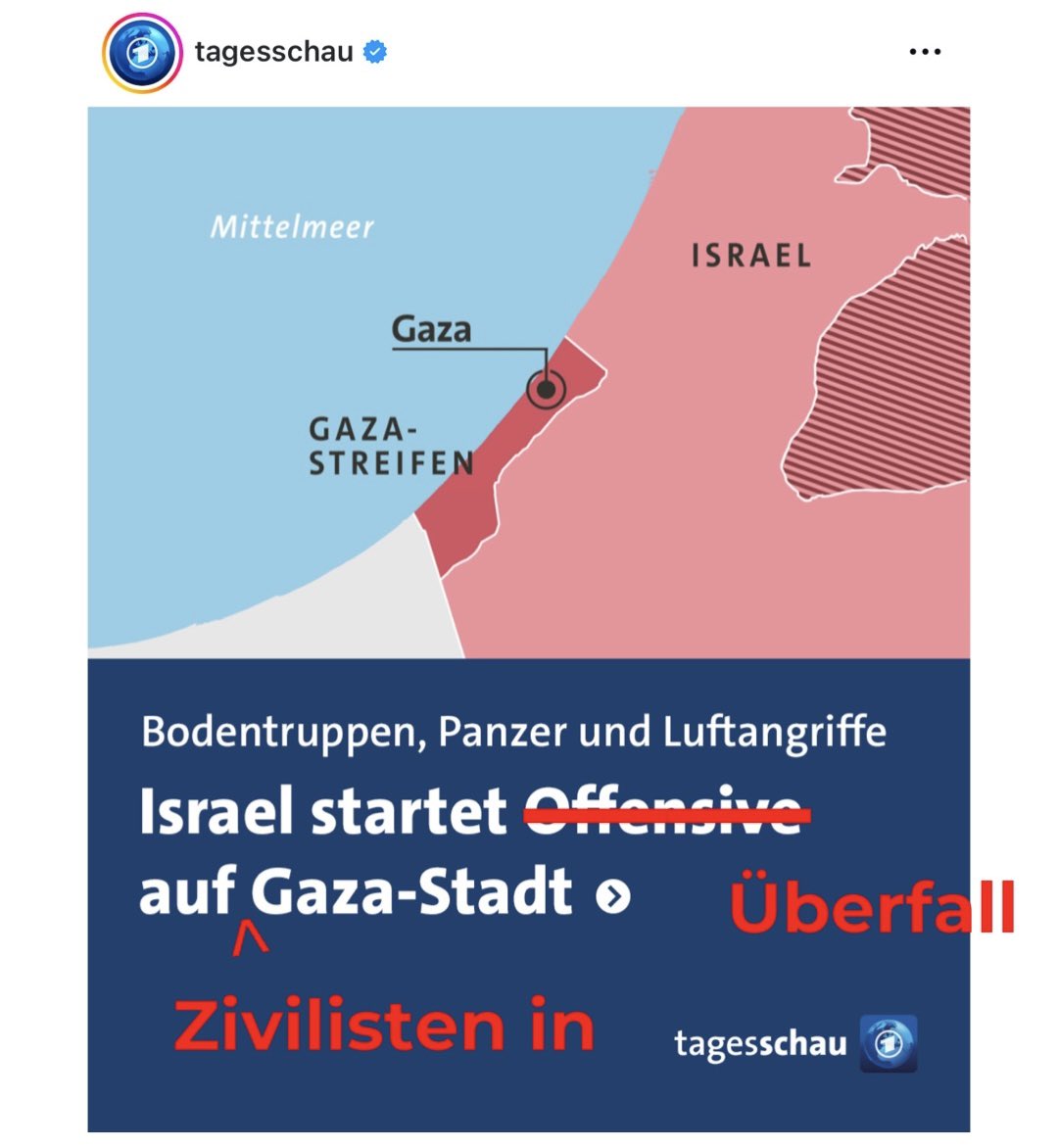 Israels Vernichtung und Besatzung Gaza-Stadts ist nicht einfach eine „Offensive“, liebe @Tagesschau. Das ist kein Fußballspiel. Das ist ein Genozid. Israel zerstört zivile Ziele. Es ist ein Überfall auf Zivilisten in Zelten und Ruinen.