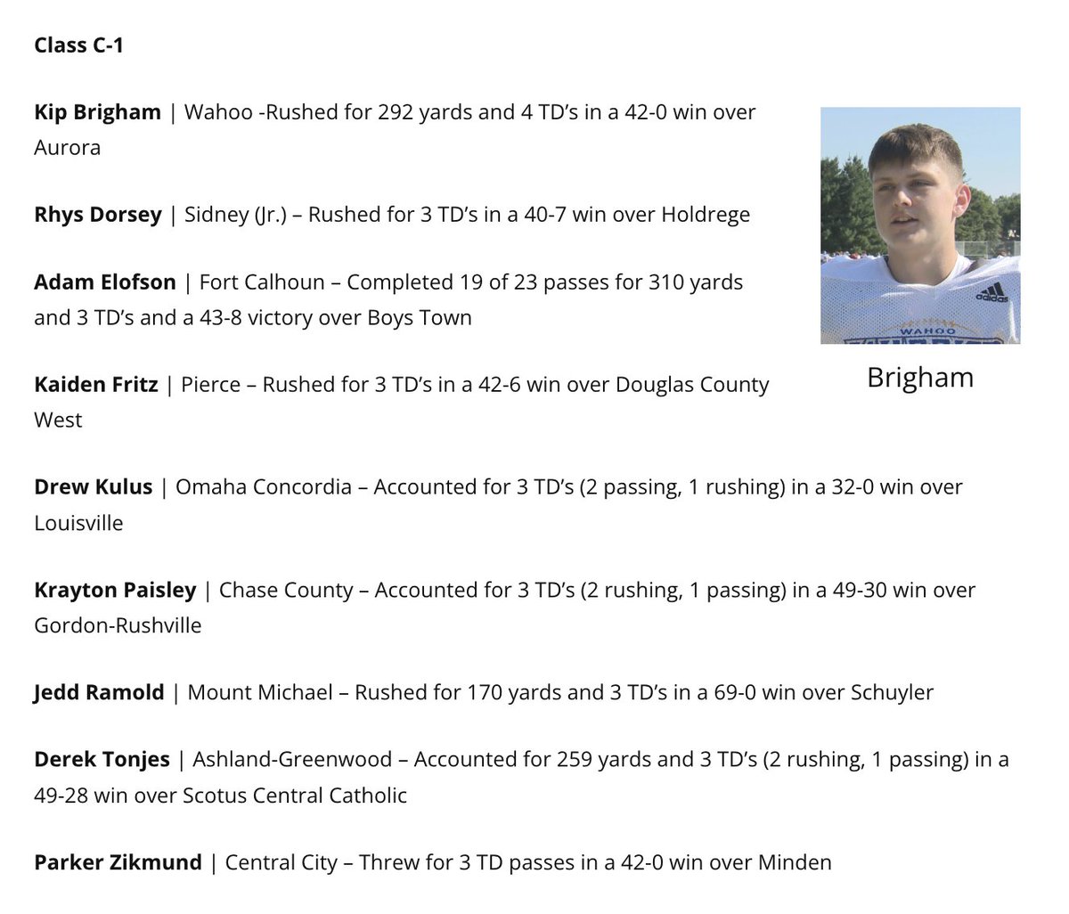 Nebraska HS Football: Class C-1 Week 3 Top Performers #nebpreps