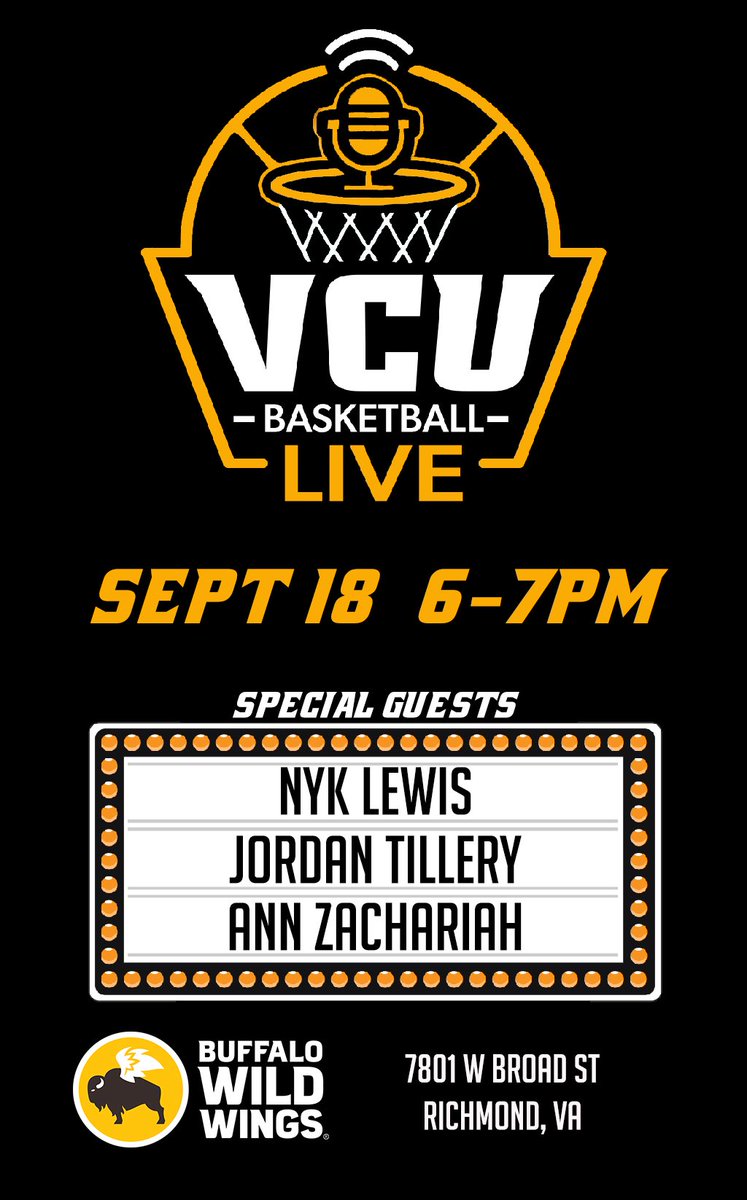 VCU Athletics (@vcuathletics) on Twitter photo join us tomorrow night at <a href="/BWWings/">Buffalo Wild Wings</a> on Broad Street with <a href="/VCU_Hoops/">VCU Basketball</a> and <a href="/VCUWBB/">VCU Women's Basketball</a>! join us tomorrow night at <a href="/BWWings/">Buffalo Wild Wings</a> on Broad Street with <a href="/VCU_Hoops/">VCU Basketball</a> and <a href="/VCUWBB/">VCU Women's Basketball</a>!