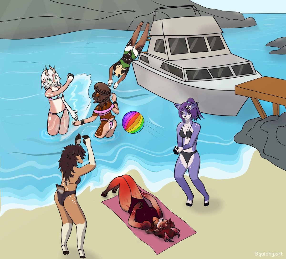 Squishycollars's tweet image. The does are out boating :3

#furryart #2dart