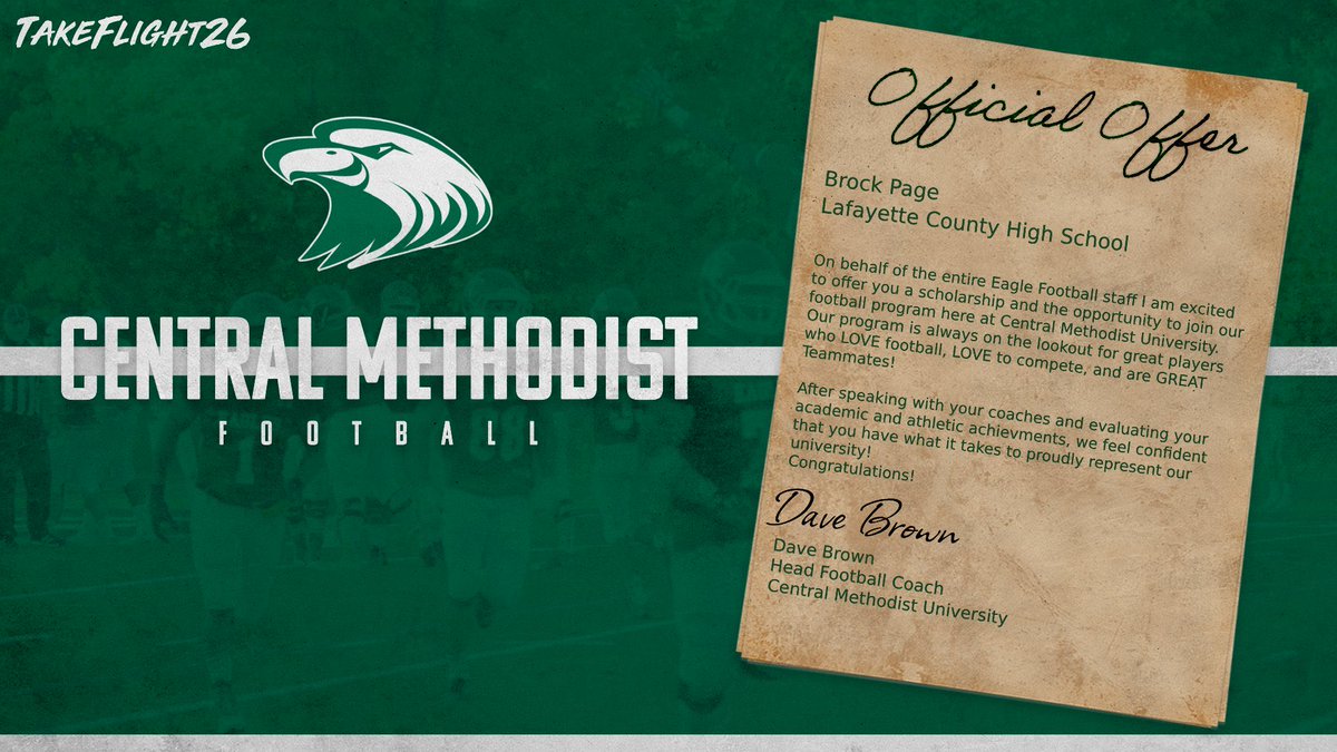 Blessed to receiver by 5th offer from Central Methodist! Thank you for the amazing message from <a href="/DLeach37/">David Leach ✝️</a> I can’t wait to see what the future holds! <a href="/huskerfbteam/">Coach Steve Cook</a> <a href="/sixstarfootball/">Six Star Football | PLUS+</a> <a href="/JPRockMO/">JP Rock</a> <a href="/PrepRedzoneMO/">Prep Redzone Missouri</a>