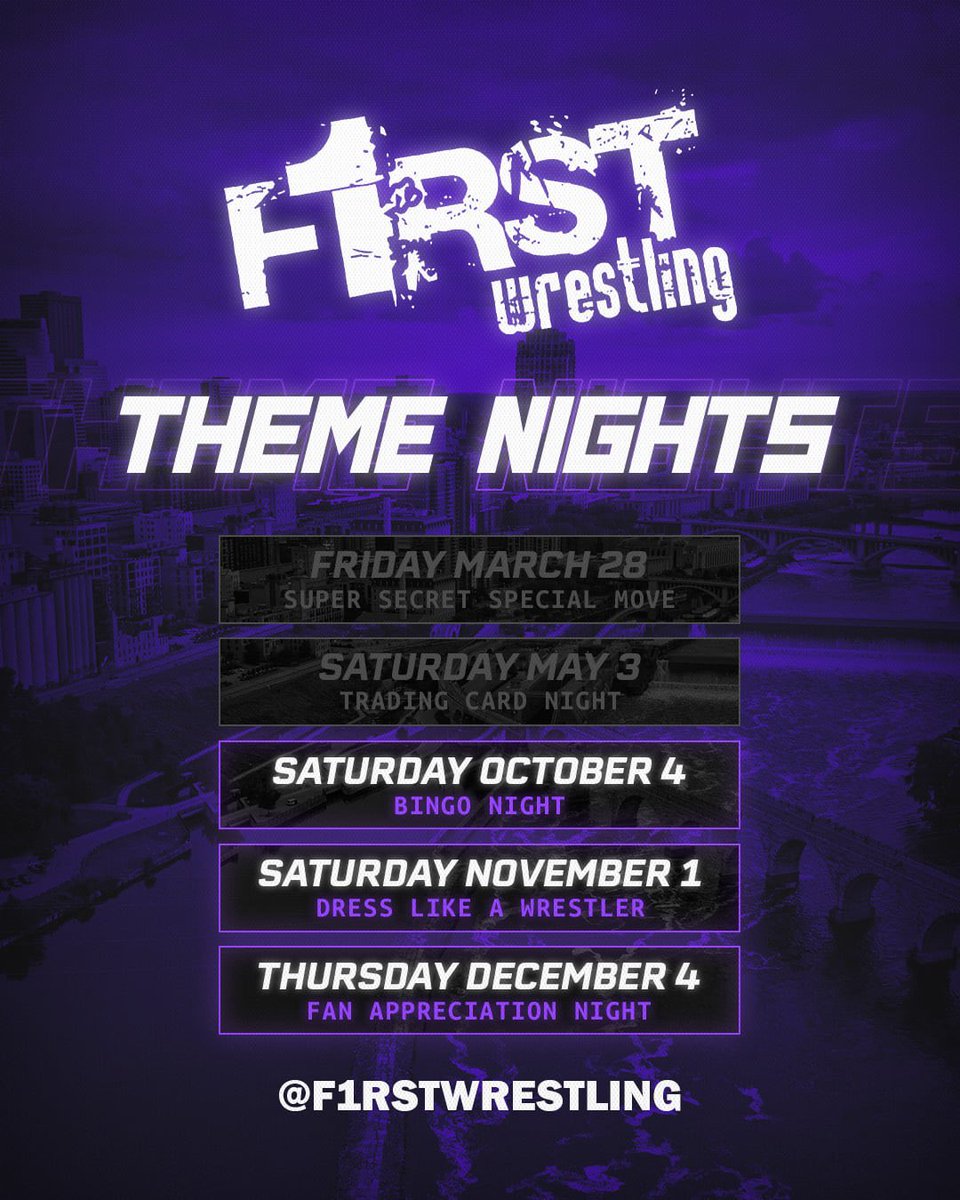 F1RST Wrestling (@f1rstwrestling) on Twitter photo Join us for all of the fun at our upcoming events — including our remaining theme nights at the <a href="/UptownVFW/">James Ballentine VFW</a>! 🤩🔥
🎟️ linktr.ee/f1rstwrestling Join us for all of the fun at our upcoming events — including our remaining theme nights at the <a href="/UptownVFW/">James Ballentine VFW</a>! 🤩🔥
🎟️ linktr.ee/f1rstwrestling