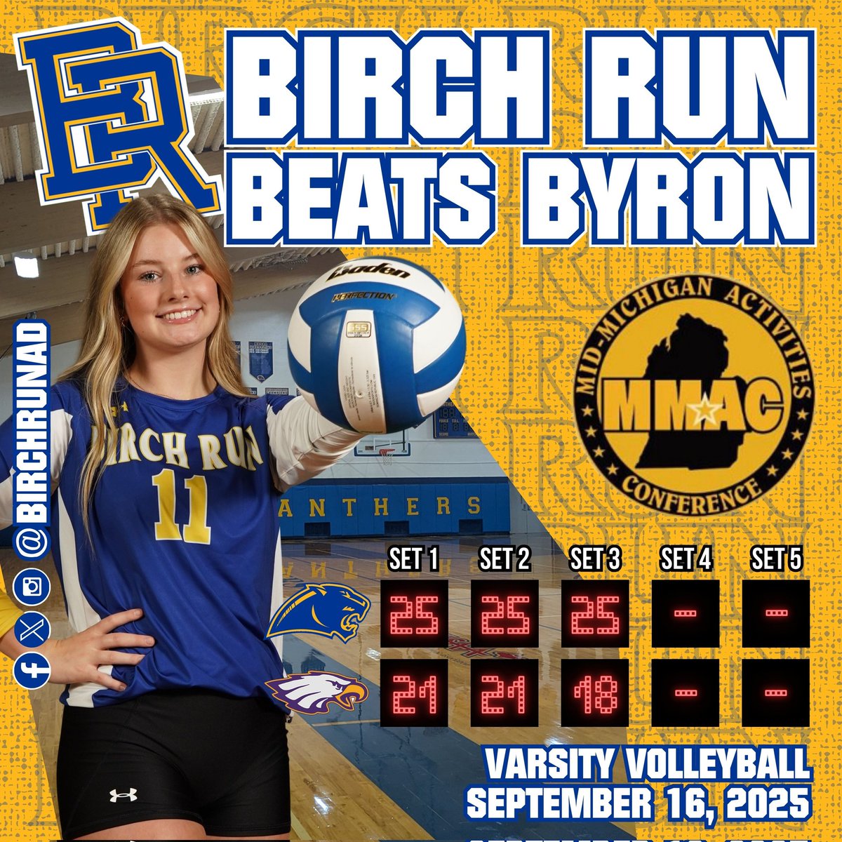 Birch Run Volleyball sweeps Byron!