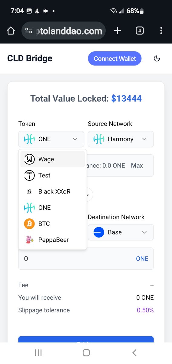Our Bridge is Layerzero v2 
H1 👉 Base-chain 

We have $ONE to BASE, however liquidity is needed,,

$WAGE Liquidity available on Both Chains 
swap.harmony.one &amp;
<a href="/SushiSwap/">Sushi.com</a> DEX 

No Fees ( Currently )
bridge.cryptolanddao.com