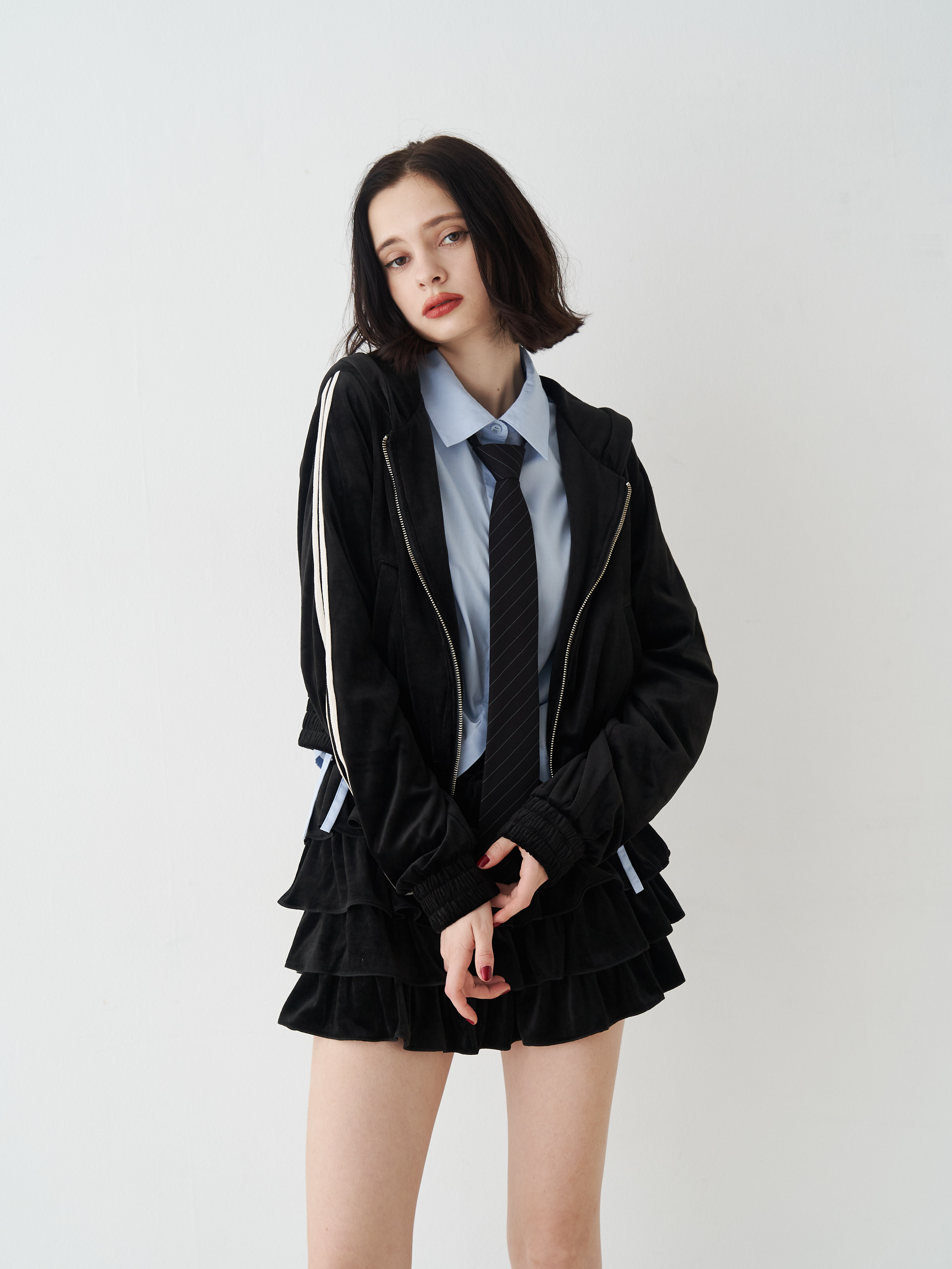 X-girl セットアップ　ベロア　ベロアセットアップ X-girl（エックスガール）の「VELOUR HALF ZIP TOP（パーカー
