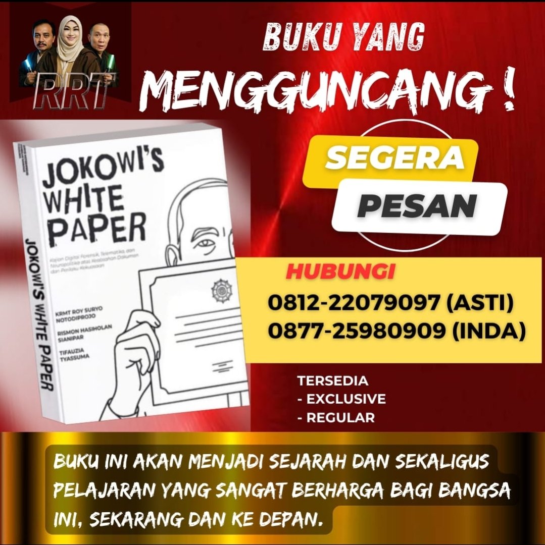 DokterTifa's tweet photo. Buku Ajaib!
Yang bisa memadamkan listrik!
Yang bisa bikin hotel-hotel ketakutan ketika buku ini mau Launching!
Yang bisa bikin kampus-kampus merinding dan tutup pintu ketika buku ini minta izin untuk  Bedah Buku

Dan terakhir
Yang bikin KPU buat Peraturan 16 Dokumen diprivat salah satunya adalah Ijazah Presiden dan Wapres

Dan yang bikin KPU batalkan lagi peraturan itu karena ingat kata: DINEPALKAN.

Nah kurang ajaib apa buku ini?

Buat yang sudah pesan, sabar, buku-bukunya sedang berterbangan ke seluruh Indonesia dan beberapa negara menemui anda.