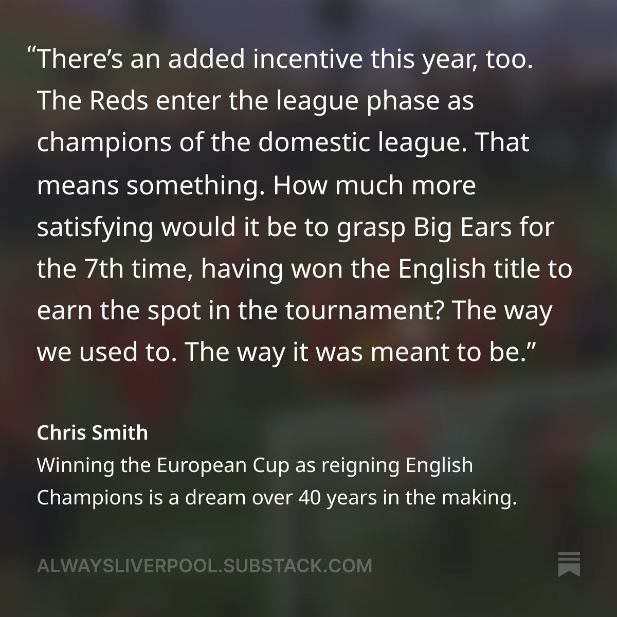 New on Always Liverpool | Happy European Cup day! Some match day reading ahead of the Reds' game with Atletico at Anfield. alwaysliverpool.substack.com/p/winning-the-…