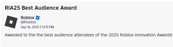 I WON AN ROBLOX INNOVATION AWARD!!!!!