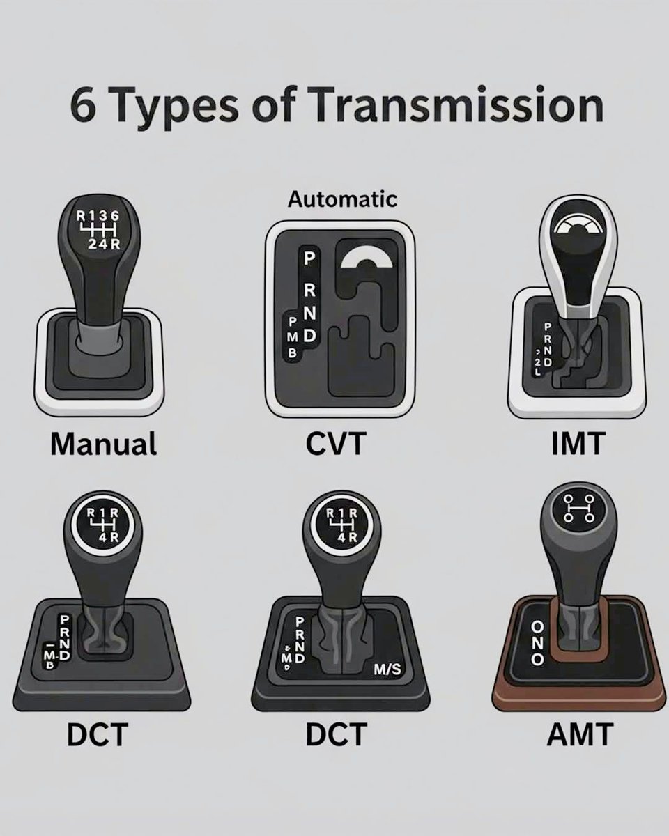 TheCleanCarClub's tweet photo. 6 Types of Transmission https://t.co/Dug6me9xTK