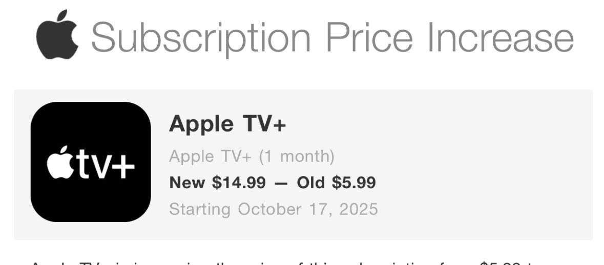 Whoa! <a href="/AppleTV/">Apple TV</a> is jacking up my monthly rate by 150%!! Fuck you <a href="/Apple/">Apple</a>