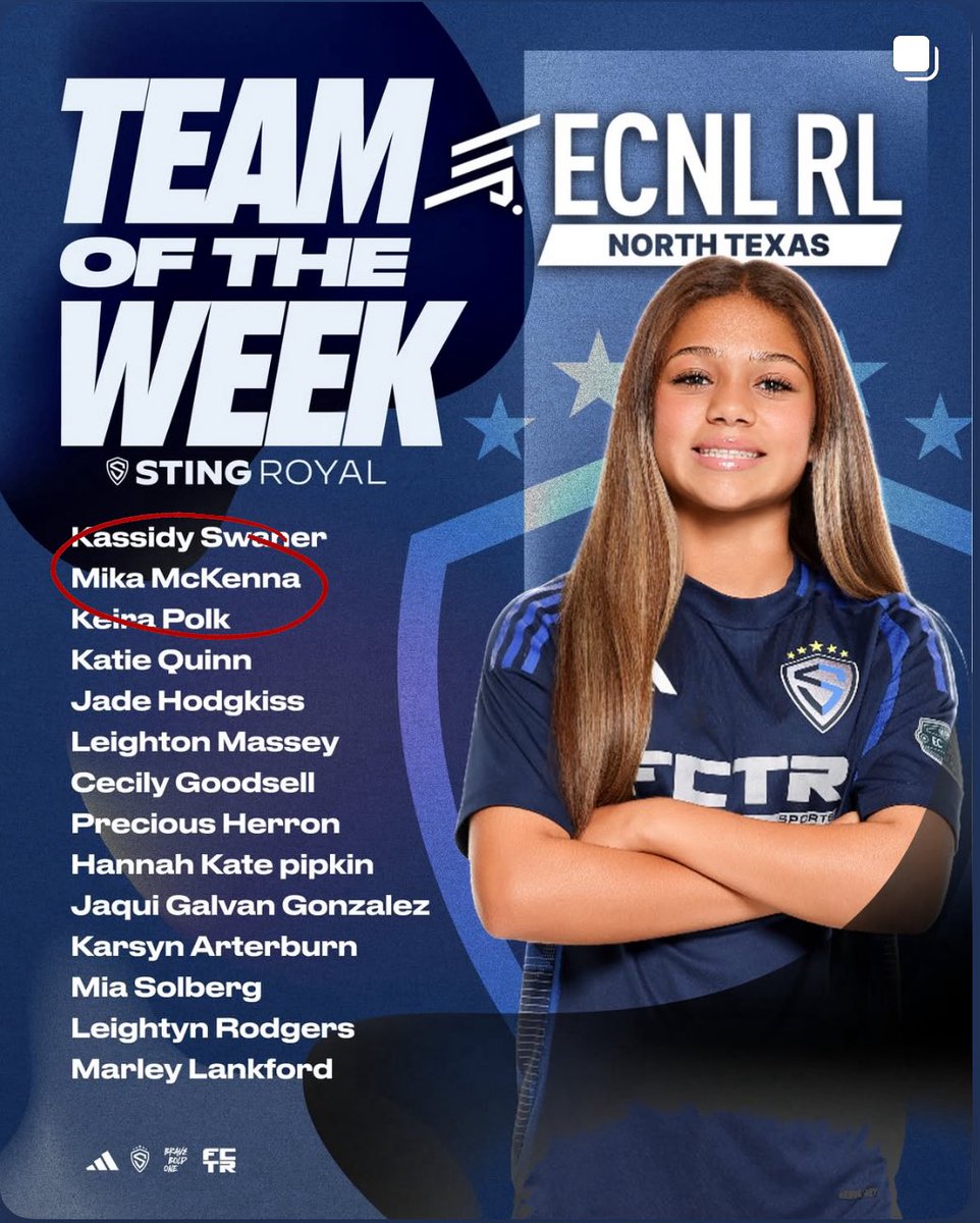 Very happy to make team of the week! 
<a href="/Coach_Bagwell_/">Lauren Bagwell</a> <a href="/CoachLAMoore/">Luz Moore</a> 
<a href="/Sting0708ECRL2/">Sting 08 ECRL-NTX Brave</a> <a href="/LCoyotesSoccer/">Lady Coyotes Soccer</a>
