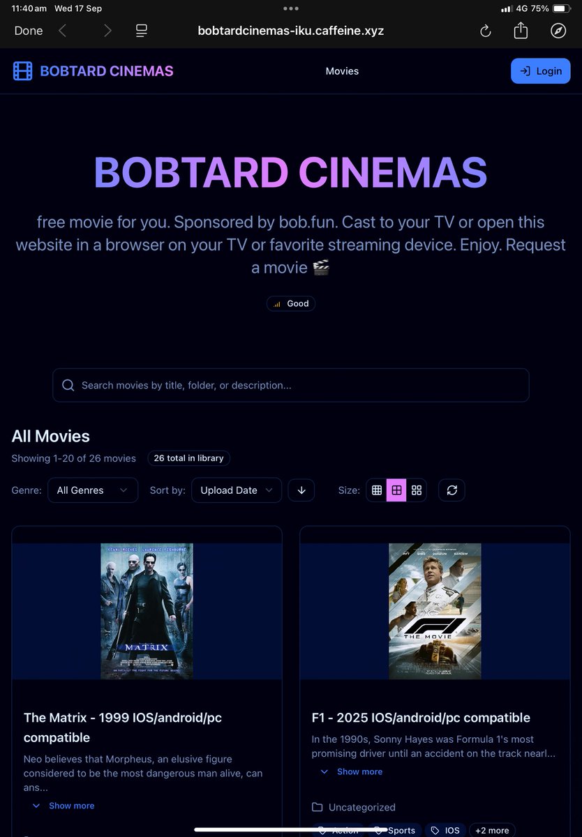 LoblJai's tweet image. Oi, ya movie-lovin’ mongrels! Sick of subscription fees bleedin’ ya dry? Harden up and hit up bobtardcinemas-iku.caffeine.xyz! Free flicks on demand—scream at @idontpfreely to add any film, and BANG, it’s yours! World’s better with free movies, ya dogs! 🫡 #FreeMovies #NoSubscriptions