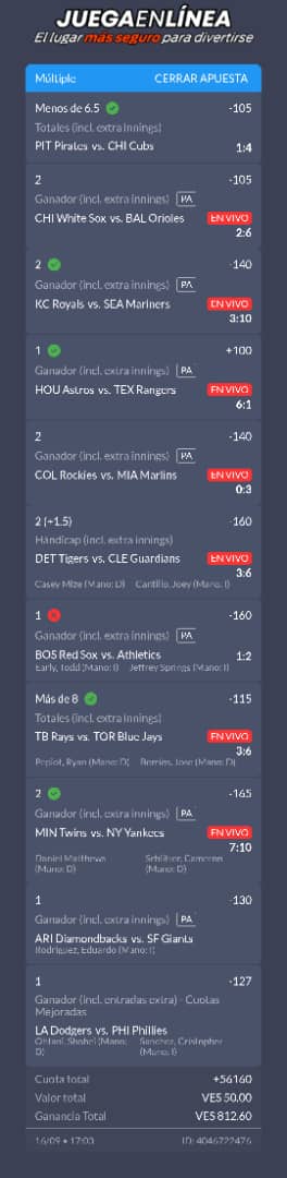 Ayer los NYY y ahora hoy BOS, haciendo fechorías con la Vegas. 
Ya saben. Mañana BOS es una fija y alta. Así como los NYY salieron hoy. Vean esto.