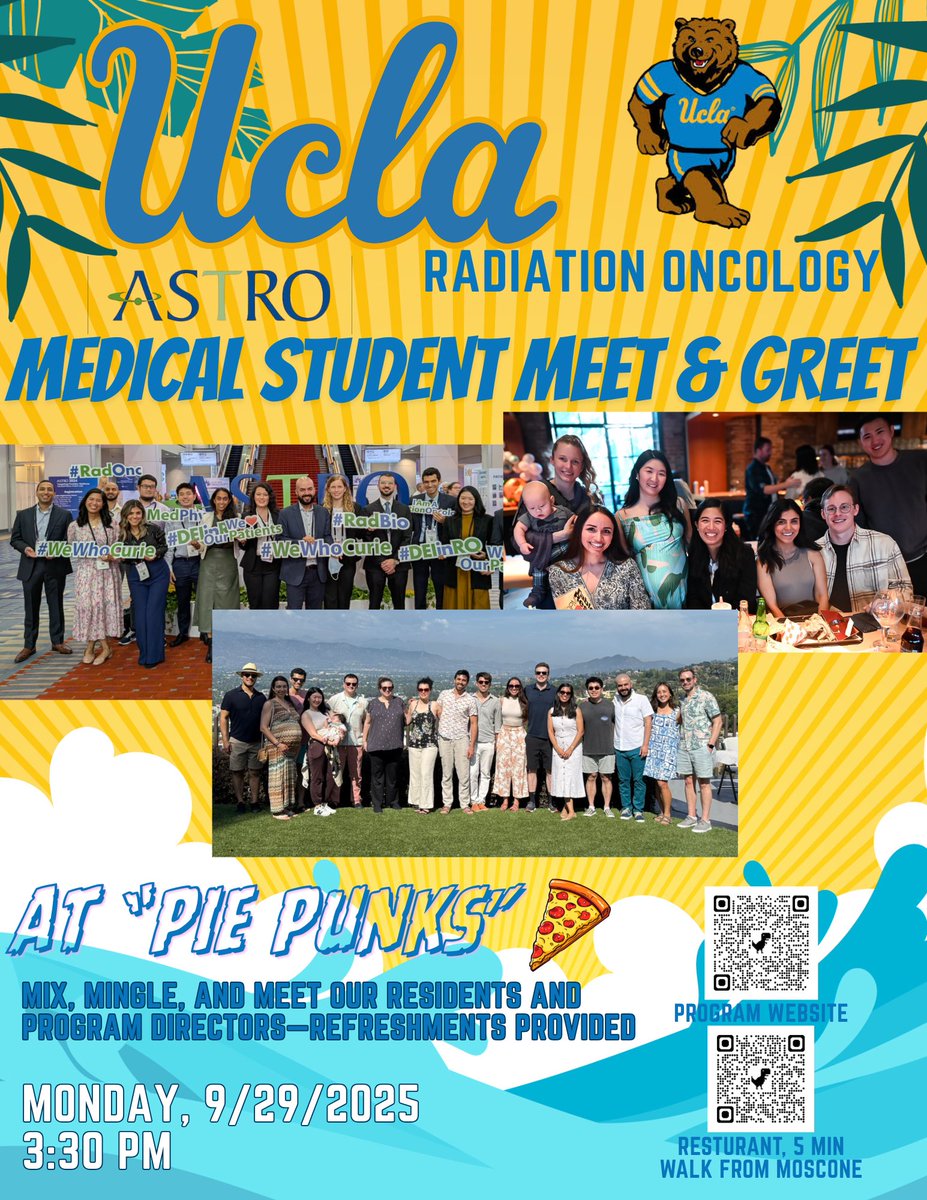 ✨👩‍⚕️👨‍⚕️ If you’re a medical student at #ASTRO25, come join us for a 🎉 Meet &amp; Greet! A great chance to connect and learn more about <a href="/UCLA/">UCLA</a>