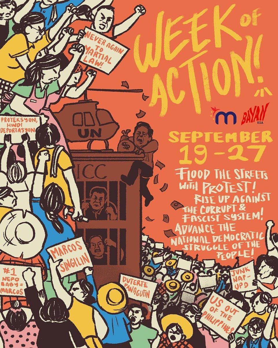 🌊Bahain ng protesta ang kurap at pasistang sistema! Isulong ang Pambansang-Demokratikong laban ng mamamayan! 

‼️Flood the streets with protest! Rise up against the corrupt and fascist system! Advance the National Democratic struggle of the people!