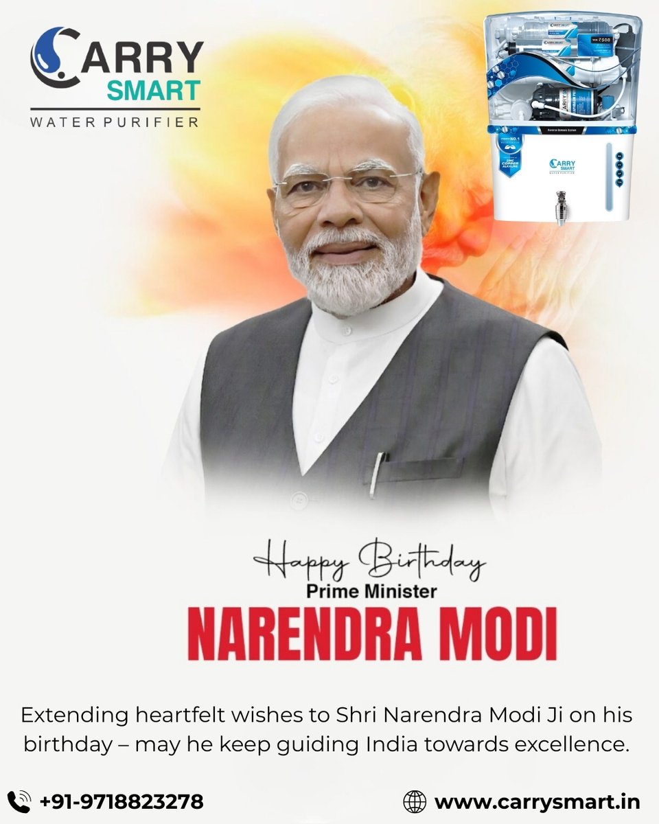 CarrySmartro's tweet photo. 🙏✨ Heartfelt #birthday wishes to Hon’ble Prime Minister Narendra Modi Ji. May you keep inspiring us with your #dedication and vision for a stronger India.

#HappyBirthdayModiJi #PMModi #India #NarendraModi #WaterPurifier #ROonRent #WaterPurifierOnRent #CarrySmart https://t.co/0cw0Nubrxi
