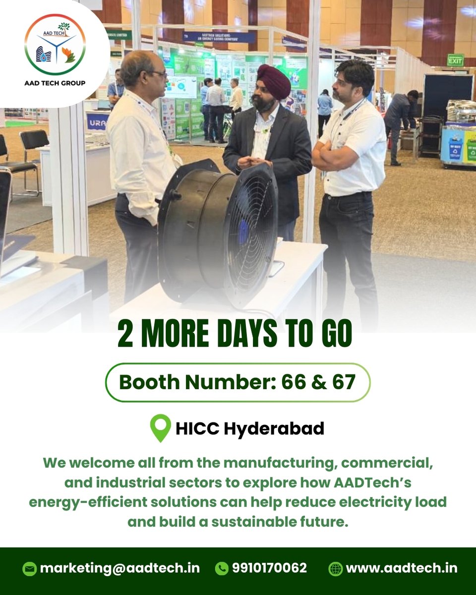 TechAad's tweet image. Day 1 at the CII Energy Efficient Summit 2025, Hyderabad was a great start. Thank you to CII and everyone who visited us. 2 more days to go, discover AADTech’s energy-efficient solutions.
📍 Booth 66 & 67, HICC Hyderabad
📅 16–18 September 2025
#AADTech #EnergyEfficiency #CII