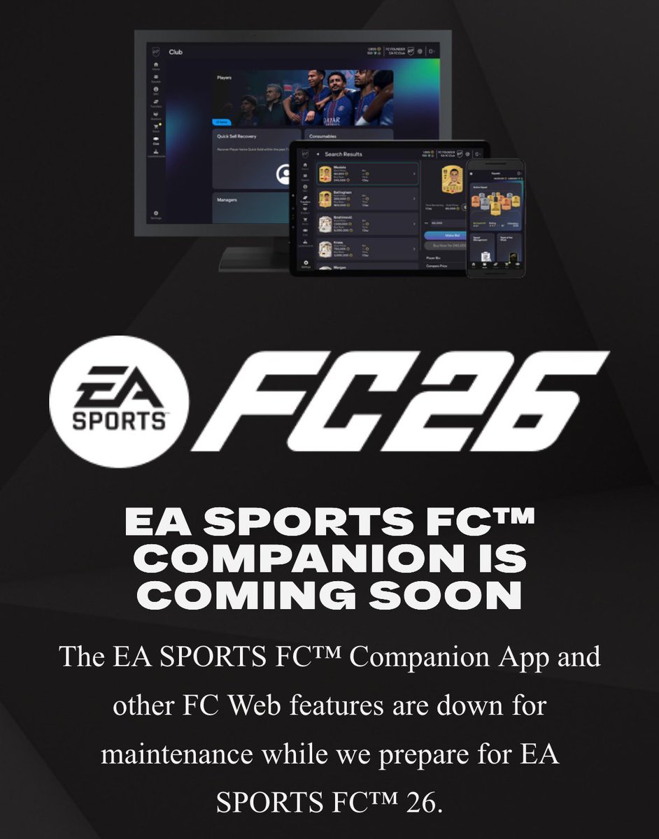 اليوم هو يوم اطلاق ويب اب لعبة FC26 🚨🚨

• وش تستفيد منه ؟

تبدأ تأسس فريقك في التميت FC26
وتخلص تحديات البرونز وبعض التحديات السهله

هل تقدر تنقل فيه البوينت ؟
لا ، البوينت ينتقل فقط اذا دخلت اللعبه الكامله

طيب فيه ناس ناقلين البوينت !
هذا ناقل عن طريق شخص يعرفه او متجر
يدخل