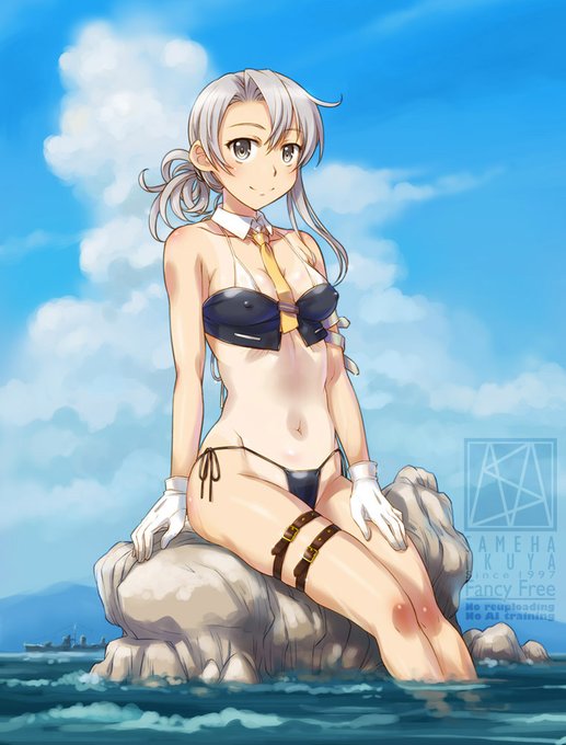 #艦これ #野分進水日
司令、その辺そんなに深くないですよね?どうして腰まで浸かってるんですか? 