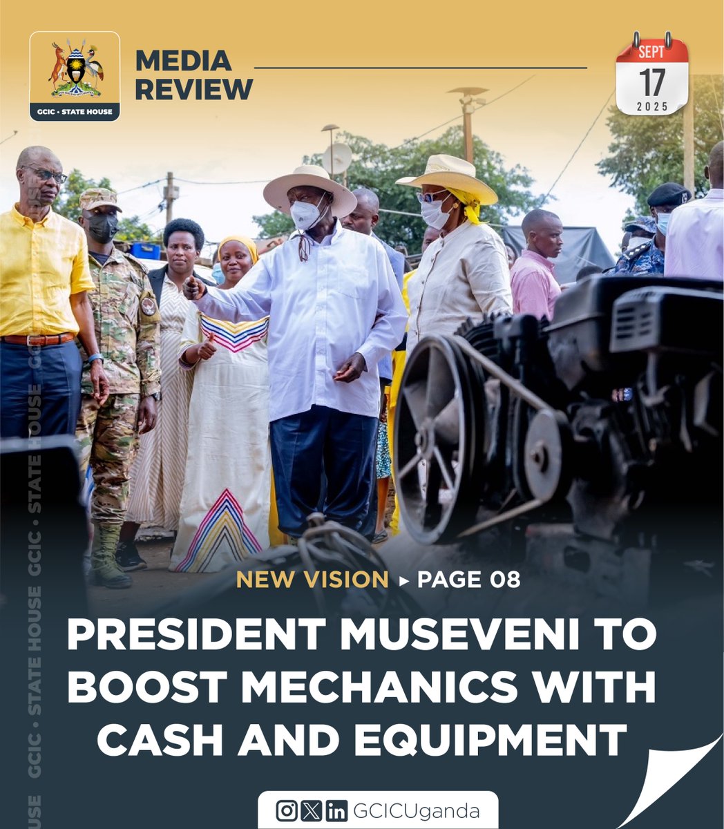 Hundreds of Kampala mechanics and garage owners will benefit from a UGX 5b equipment and cash boost from President Yoweri Museveni.

Link: media.gcic.go.ug/media-review-1…

#GCICMediaReview