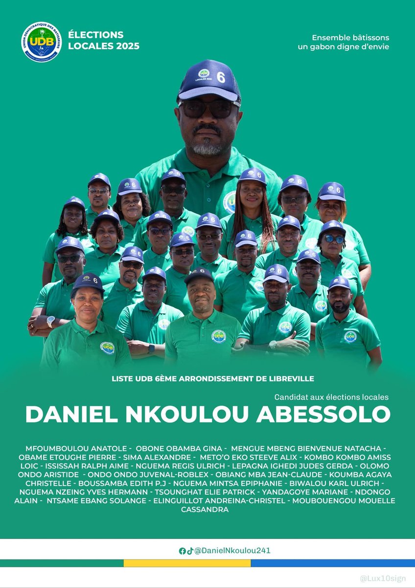 UDB 6ÈME ARRONDISSEMENT 
ELECTIONS LOCALES DU 27/09/2025

Mes Compagnons Bâtisseurs Colistiers du 6ème arrondissement de Libreville arrivent. 
Demain se fera avec NOUS 

#UDB Ensemble bâtissons le Gabon