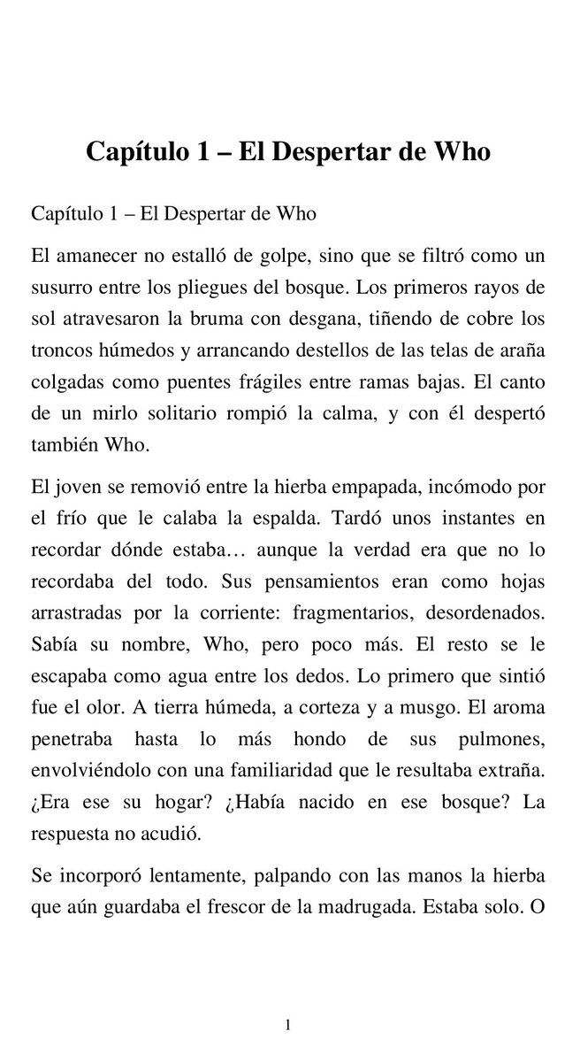 Primera pagina, de mi proyecto de libro, si a alguien le apetece leer el primer capítulo y darme feedback puede pedírmelo por MD :)