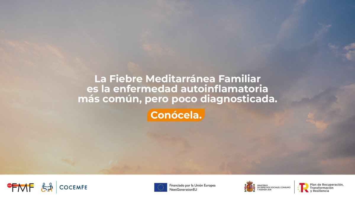NoInvisibles's tweet photo. Es el Día Internacional de la #FMF, #FMFDay
La #FiebreMediterráneaFamiliar es la enfermedad autoinflamatoria genética más común que afecta a personas dentro y fuera de la región mediterránea.
Las #EnfermedadesAutoinflamatorias son crónicas, raras y sistémicas, suelen ser de origen genético, causar fiebre y discapacidad orgánica.
Conoce mas👇@STOP_FMF, gr. @micofvlc @FMFandAID
https://t.co/VxdxoulH4G