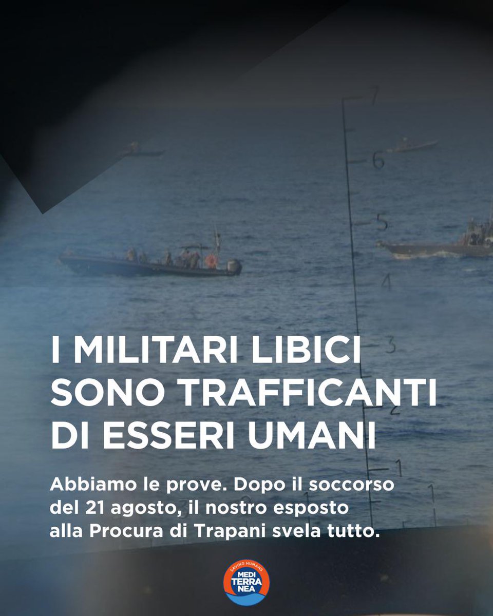 RescueMed's tweet image. 📢 I trafficanti di esseri umani, che prima hanno minacciato la nave #Mediterranea e poi hanno gettato in acqua dieci ragazzi, da noi soccorsi il 21 agosto scorso, sono militari al servizio del governo di Tripoli e con solidi legami con il governo italiano. Leggi 1/2