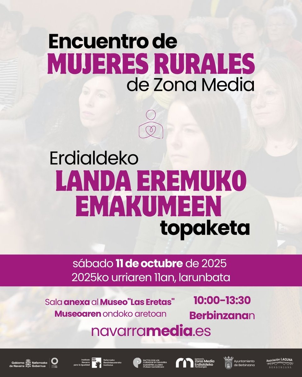 El sábado 11 de octubre tenemos una cita en Berbinzana: el Encuentro de Mujeres de Zona Media

👐🏻 Un espacio de reunión y reflexión sobre el reto de los cuidados y su abordaje en el medio rural

📄✏ Inscríbete en 
navarramedia.es/encuentro-muje…