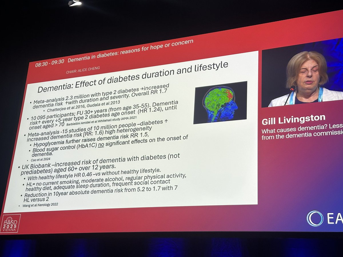 Diabetes &amp; Dementia

📌Longer diabetes duration = ⬆️dementia risk

📌Hypoglycaemia adds risk; HbA1c control alone not protective

📌Healthy lifestyle cuts risk nearly in half

📌Prevention matters

<a href="/EASDnews/">EASD</a>