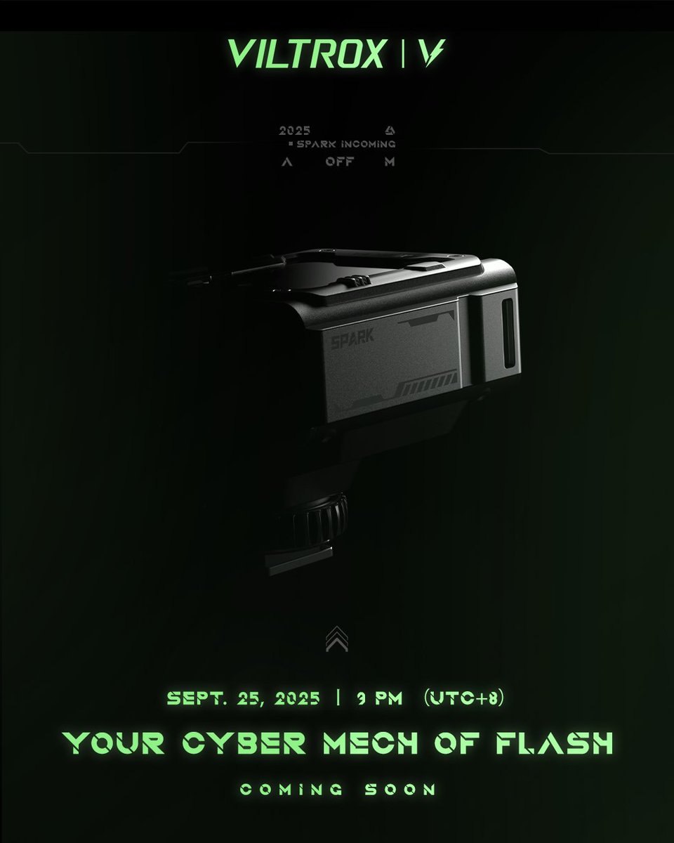 ViltroxOfficial's tweet photo. #Preview Your Cyber Mech of Flash ⚡️
Viltrox is about to launch a new camera flash that blends powerful performance with a futuristic design, which will be available on September 25, 2025.

Stay tuned for more updates! 🚀📸

#viltrox #viltroxflash #cameraflash #hotshoeflash https://t.co/W30Z8C7xsJ