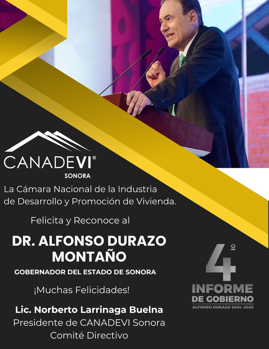 La <a href="/CanadeviSonora1/">Canadevi Sonora</a>  Felicita y reconoce al Gobernador de Sonora <a href="/AlfonsoDurazo/">Alfonso Durazo</a> por su 4to. Informe  de Gobierno.

#SonoraSeTransforma