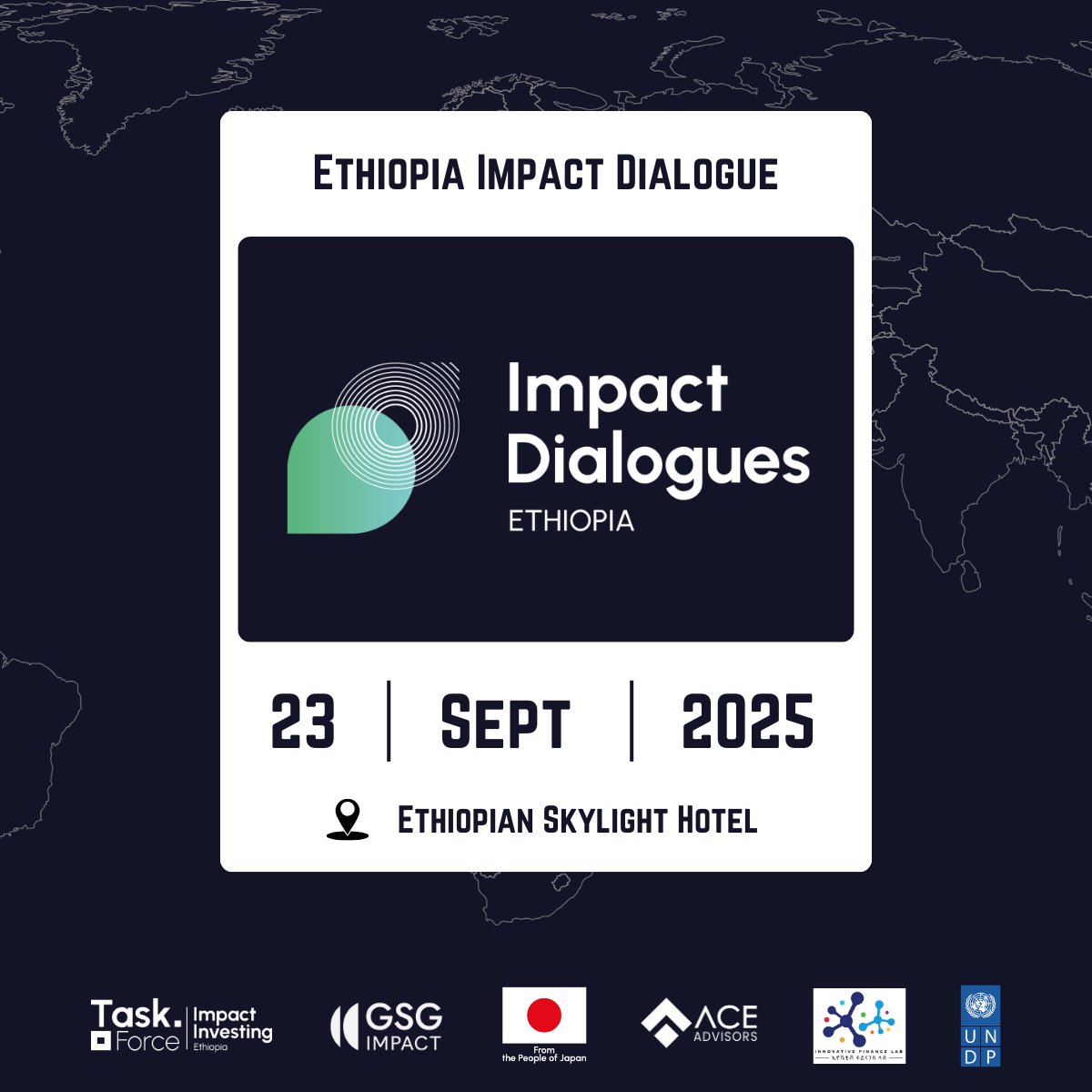 Hosting the first-ever Ethiopia Impact Dialogue on 23 Sept in Addis Ababa! 🌍 

150+ investors, entrepreneurs &amp; leaders will explore impact investing &amp; Ethiopia’s path to becoming a GSG National Partner.  More info: eventbrite.com/e/ethiopia-imp…

<a href="/GSGImpact/">GSG Impact</a> <a href="/UNDPEthiopia/">UNDP Ethiopia</a>