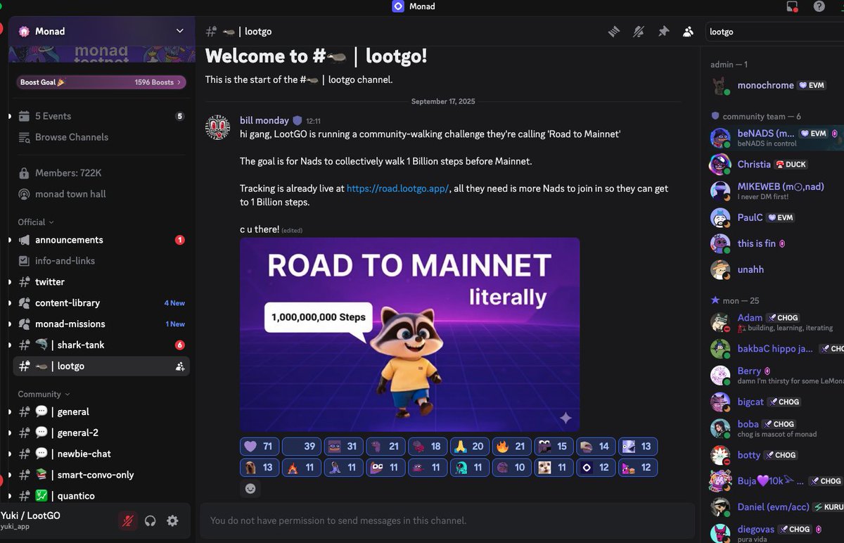 Road to Mainnet: Community Challenge unlocked!

Walk 1B steps before Monad Mainnet (200M steps completed already!)
👉road.lootgo.app

Track steps, earn rewards - $50K+ already given out.
LootGO is the real world treasure hunt mobile game with crypto rewards.

Join w/