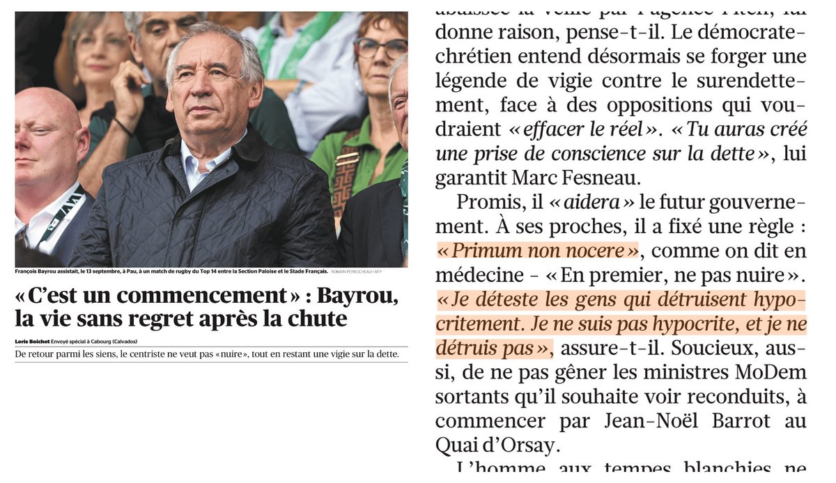 BobLeCentriste's tweet image. « Primum non nocere », sans amertume, François #Bayrou « aidera » le prochain gouvernement formé par Sébastien #Lecornu 
#MoDem by @lboichot lefigaro.fr/politique/sa-n…