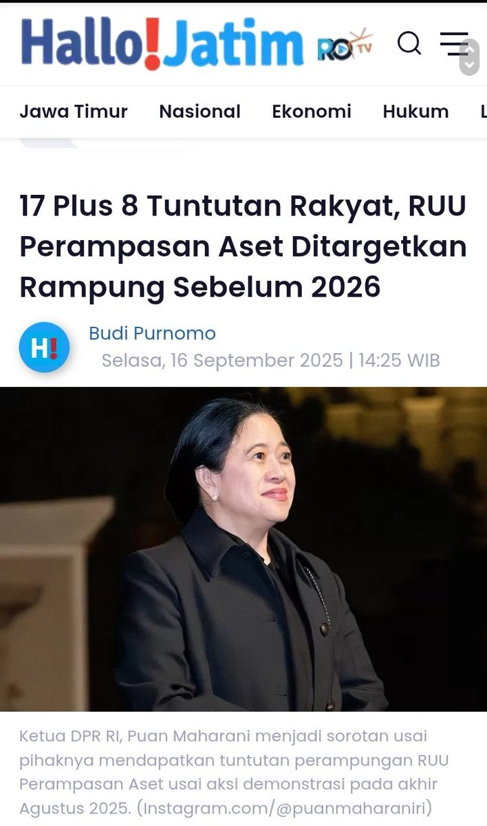Wah mantap ini. RUU Perampasan Aset Ditargetkan Rampung Sebelum 2026.
Semoga tidak ada hambatan politik atau apalah... 

Semangat Mbak <a href="/puanmaharani_ri/">Puan Maharani</a>, DPR,  rakyat menunggu... 
jatim.hallo.id/nasional/55159…