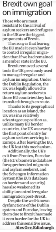 alex_m_orr's tweet image. I have always found it intriguing that those most in favour of #Brexit are most resistant to asylum seekers. The irony being that Brexit made it harder to control this group than if we had remained in the EU. @GlasgowEurope  @euromovescot #asylum #RefugeesWelcome
