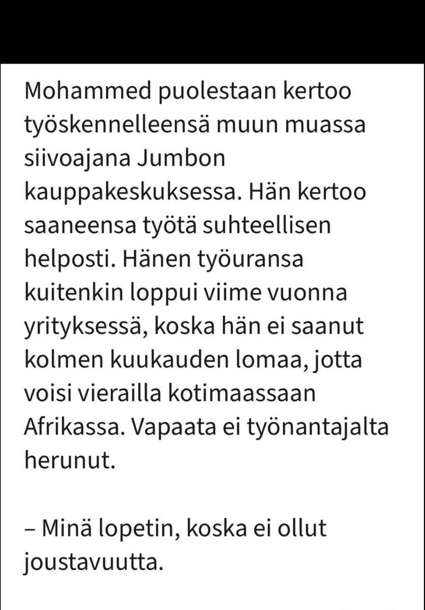 MikkoVuorenpaa's tweet photo. Maamme työmarkkinoiden joustamattomuus lähentelee törkeää rasismia. Edes kolmen kuukauden lomaa ei anneta ulkomaan matkaa varten.
Jos näin jatkuu, ulkomaalaiset osaajat yksinkertaisesti loppuvat Suomesta. https://t.co/LL4oWaP2Y9