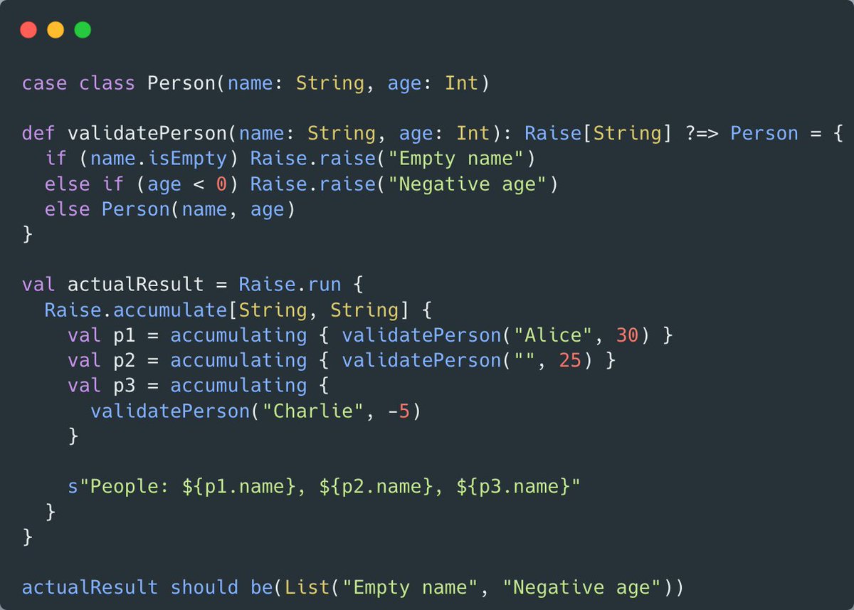 riccardo_cardin's tweet image. If you want to find an actual implementation of the ideas in Nicolas' article for #Scala direct-style control flow, you can check version 0.6.0 of the #YAES library: github.com/rcardin/yaes/r…. 🔍We ported almost all the features of the cited #Raise4s library.
One feature we're…