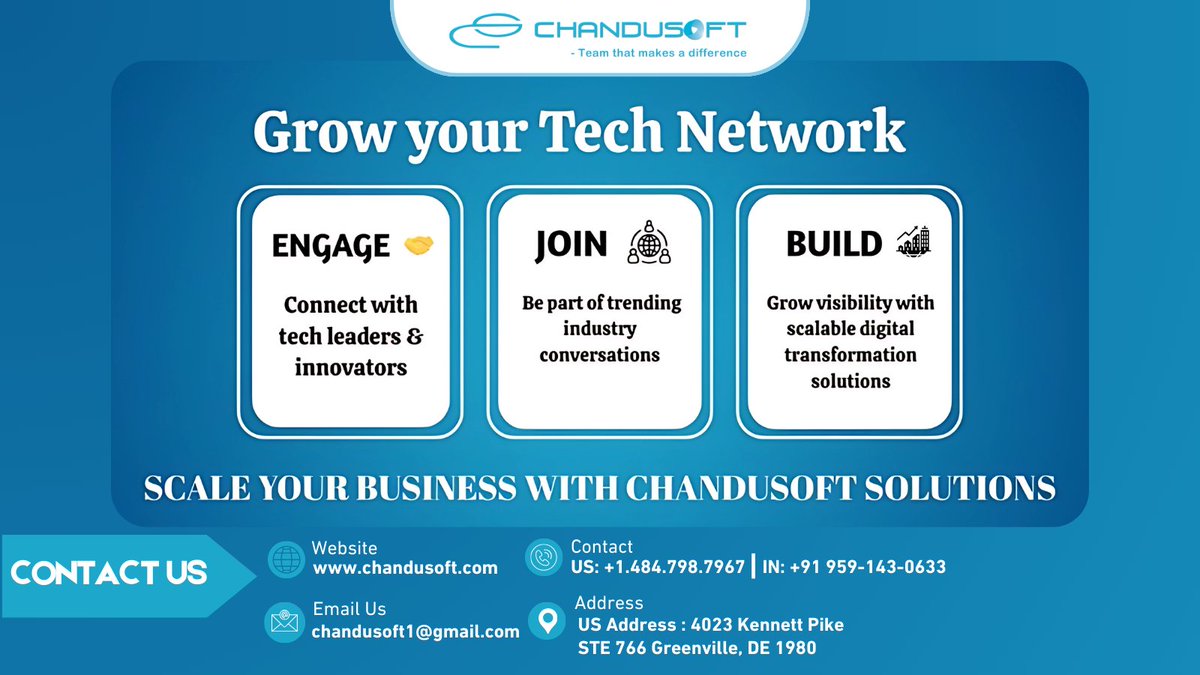ChandusoftLtd's tweet image. 🚀Grow your Tech Network with Chandusoft!

🤝 Engage with tech leaders &amp;amp; innovators
🌐 Join trending industry conversations
📈 Build visibility with scalable digital solutions

#TechNetwork #DigitalTransformation #Innovation #BusinessGrowth #ScaleSmart #FutureReady
