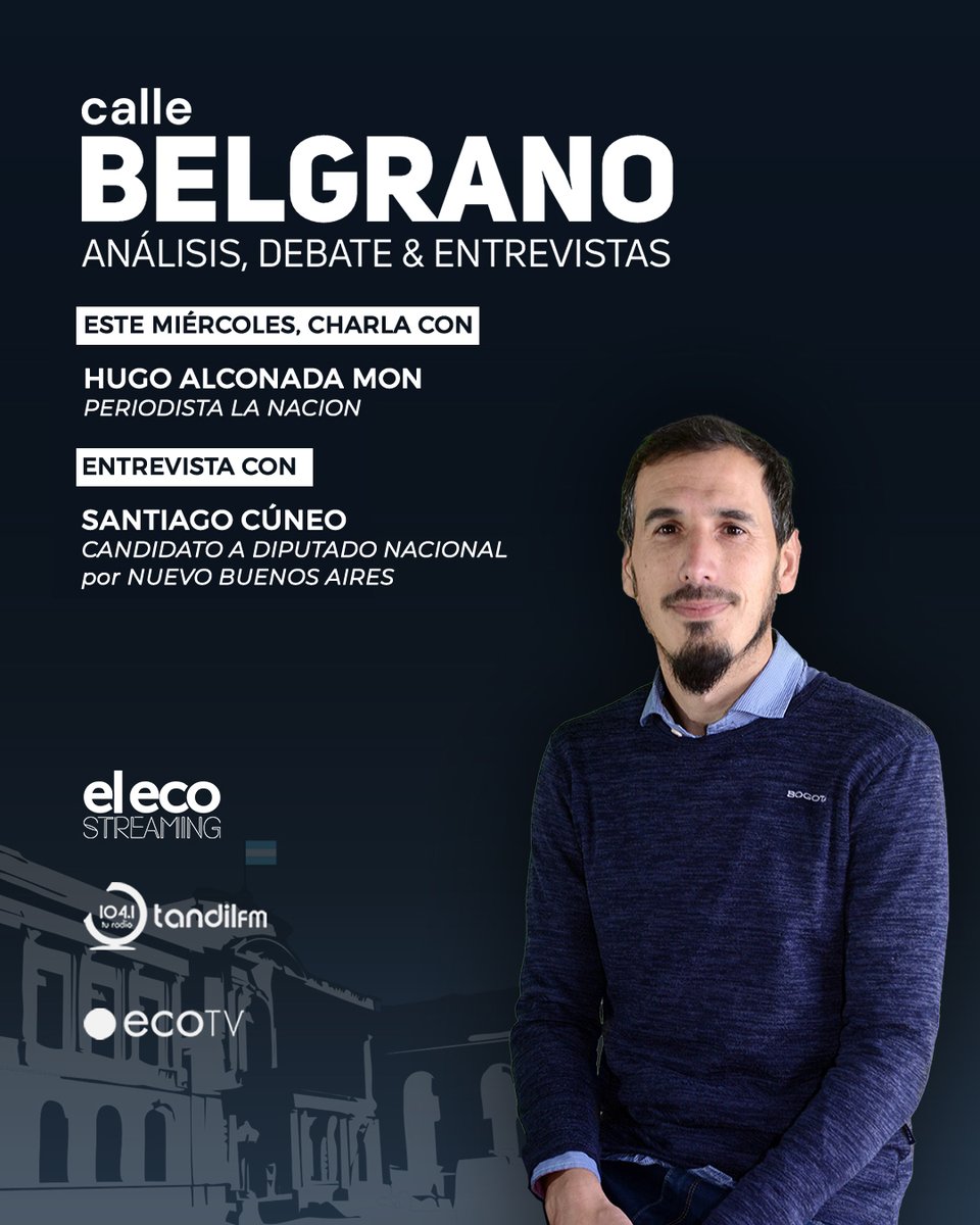 👉 Este miércoles en #CalleBelgrano ::

🎙️ Hablamos con <a href="/halconada/">Hugo Alconada Mon</a> de la situación del gobierno nacional

🗣️ Entrevista al candidato a diputado nacional <a href="/SantiagoCuneo_/">Santiago Cúneo</a> 

🔗 Desde las 16 horas por > youtube.com/@elecostreaming