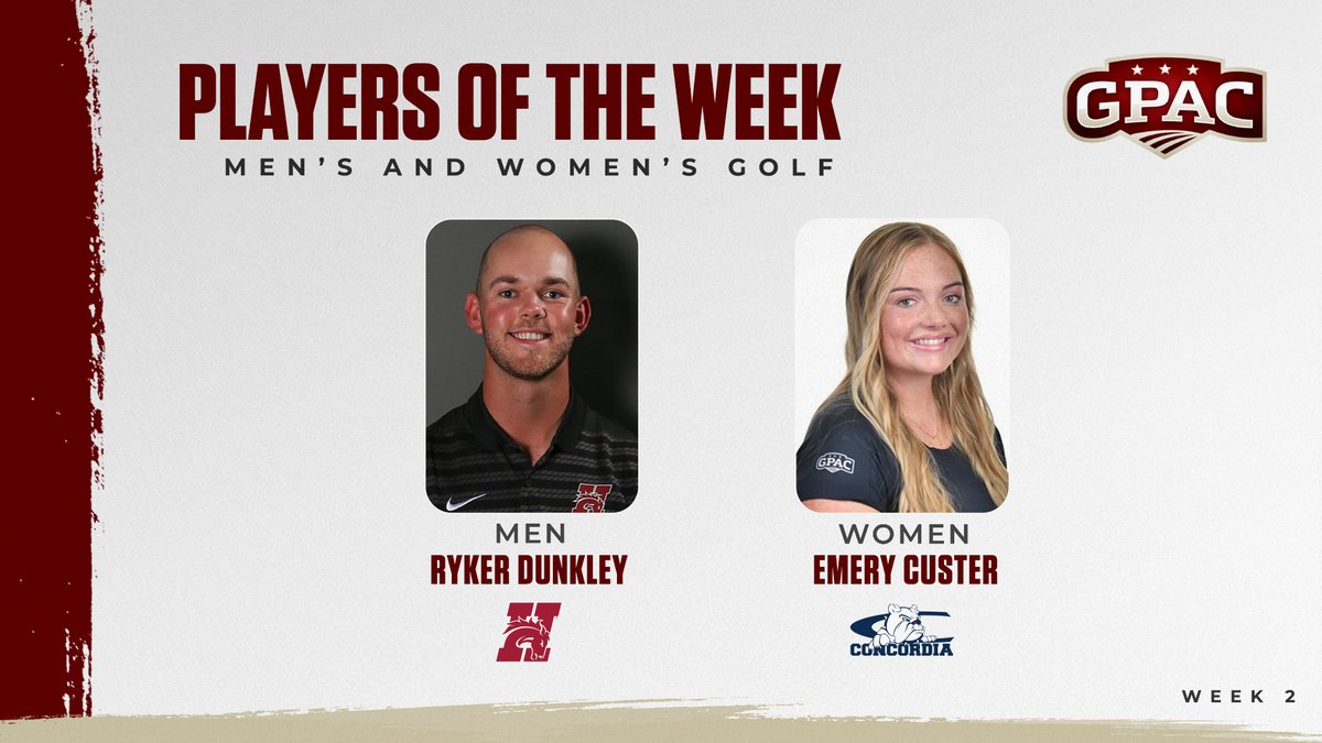 Great Plains Athletic Conference (@gpacsports) on Twitter photo GOLF: Week 2 Honors -
(MEN) Ryker Dunkley of <a href="/HastingsBroncos/">Hastings College Athletics</a>
(WOMEN) Emery Custer of <a href="/cunebulldogs/">Concordia Bulldogs</a>
Complete Release:
tinyurl.com/gpacgolf02 GOLF: Week 2 Honors -
(MEN) Ryker Dunkley of <a href="/HastingsBroncos/">Hastings College Athletics</a>
(WOMEN) Emery Custer of <a href="/cunebulldogs/">Concordia Bulldogs</a>
Complete Release:
tinyurl.com/gpacgolf02