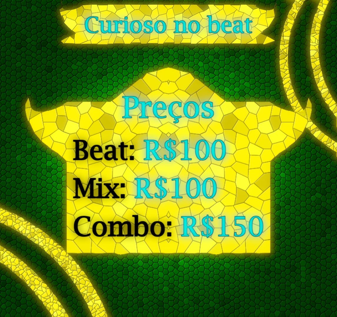 CuriosoNoBeat's tweet image. Olá pessoal, eu sou o Curioso!
Sou beatmaker e letrista

Ja fiz varios beats para varios youtubers desde que comecei
Se estiver interessado, abra os comentários para meu portfolio :)

Arte por : @ericaranns