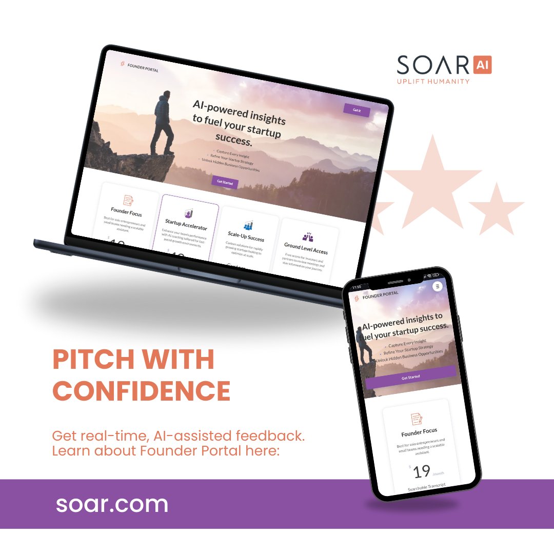 Founders, This One’s For You        

🚀 Struggling with your pitch or raising capital? Founder Portal gives you real-time, AI-assisted feedback to move you forward faster.        
🔗 Build smarter: try.soar.com        

#FounderPortal #StartupGrowth #AIForFounders