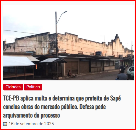 gps_sape's tweet photo. TCE-PB aplica multa e determina que prefeito de Sapé conclua obras do mercado público. Defesa pede arquivamento do processo https://t.co/n1guWMOosf