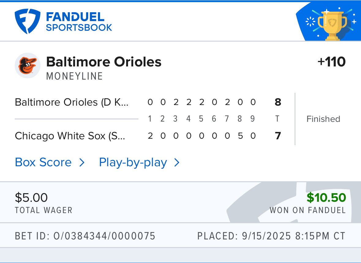 Woo hoo for the Orioles <a href="/Drew_Pellman/">Drew Pellman</a> <a href="/calvin_knapp/">PappyKnappy</a>