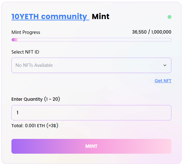 NextTYETH's tweet photo. 🚨 Progress Update: 36,550 / 1,000,000 minted

Minting is LIVE for 10YETH NFT holders
⏳ Only the first 60 days are exclusive to you — don’t miss your early spot!
⚡ Price: 0.00072 ETH (~$3)
🔥 Referral rewards: +10% NTYE

👉 https://t.co/F5PgF4M0tB
#NTYE #Ethereum #Web3 #NFT https://t.co/4DqQBvWdMI