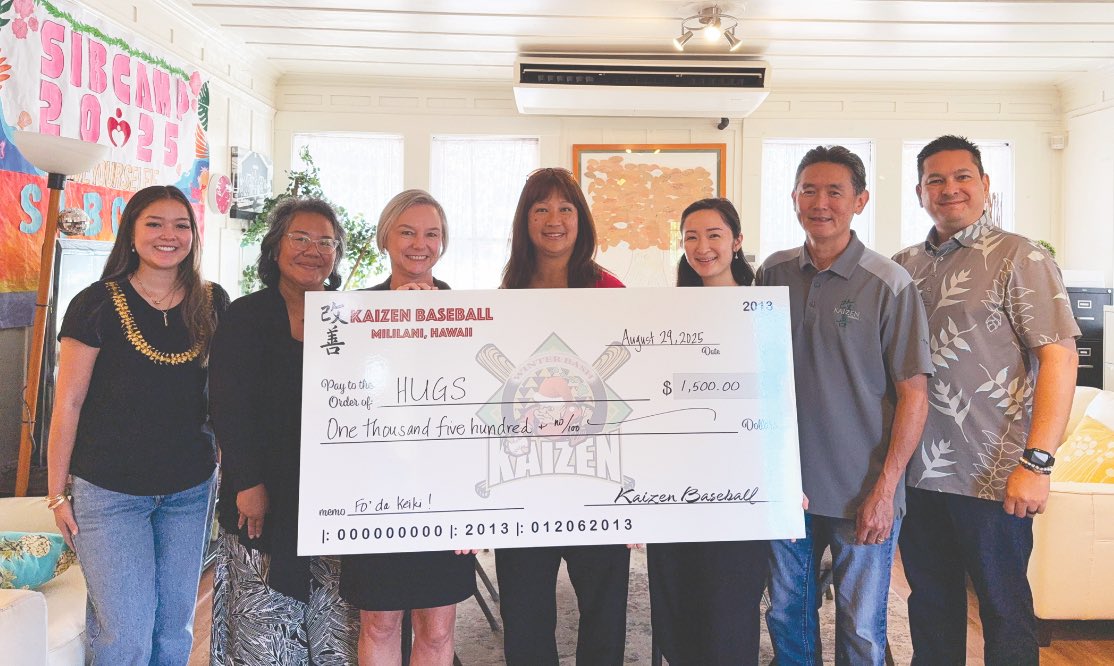 Proceeds from the Kaizen Winter Bash were donated recently to @hugshawaii. Kaizen Winter Bash is a youth baseball tournament for 8-year-old and under players. Read more in our Sept. 10 Hot Shots column. 

#midweekhawaii #hawaii #kaizenwinterbash #hugshawaii
