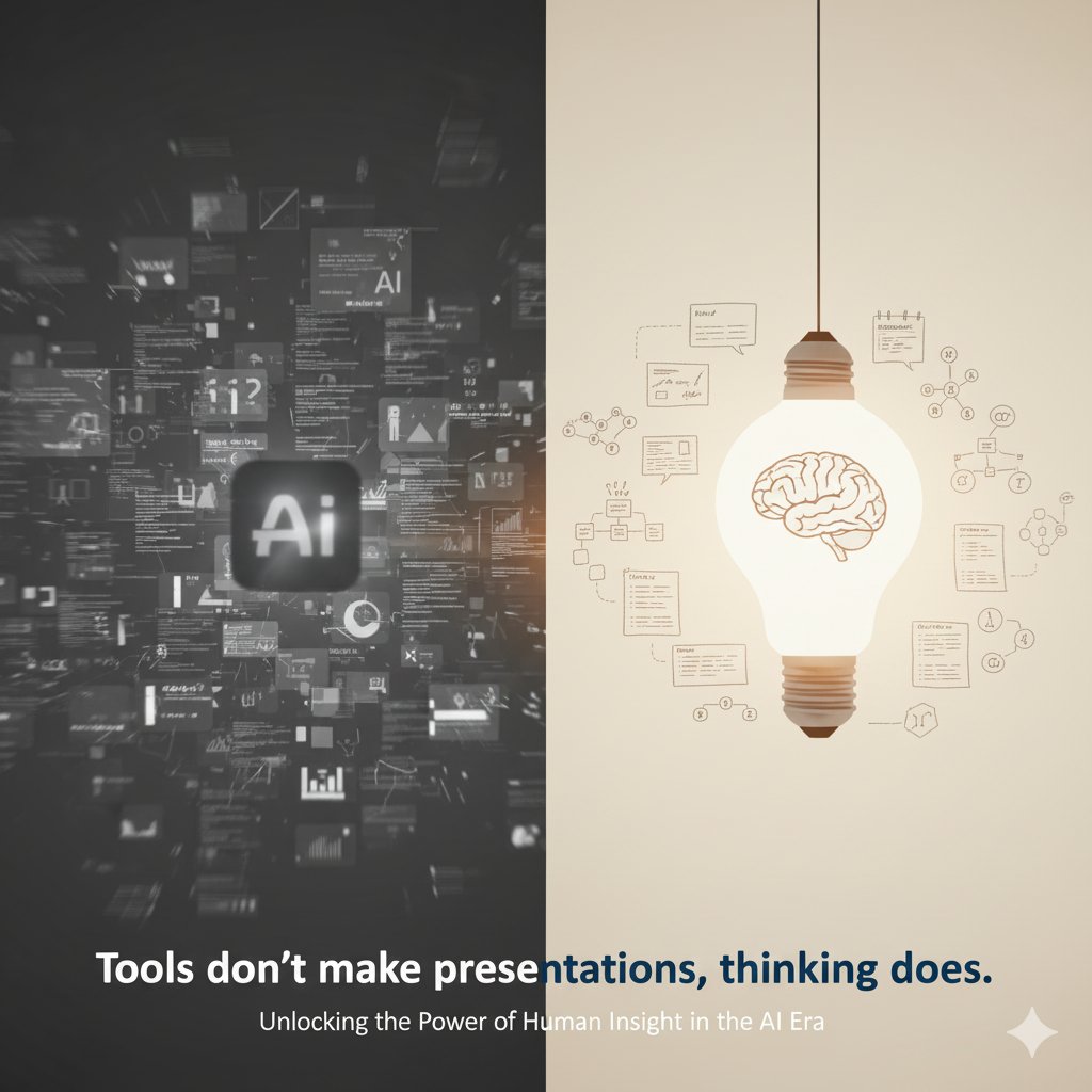 okkssssss's tweet photo. In a world obsessed with speed and powered by AI, it's easy to get caught in the "tool trap." We're bombarded with solutions promising instant presentations, dazzling designs, and effortless content. But let's be honest: are we truly crafting impactful narratives, or just assembling pretty slides? 
💡Here's the truth: Tools don't make presentations, thinking does. 
No AI algorithm, no fancy template, no slick software can replace the irreplaceable: your human insight. The power of a truly memorable presentation isn't in its pixels, but in its purpose. It's born from:
✨Your unique perspective: What only you can bring to the table. 
🎯Strategic clarity: The crystal-clear 'why' behind your message. 
❤️Audience empathy: Connecting beyond data points, reaching hearts and minds. 
📊Critical analysis: Distilling complex ideas into compelling calls to action. 
AI is an incredible co-pilot, enhancing what you envision. But you are the pilot, the visionary. Don't delegate your strategic thinking to a machine. Elevate it. 
Let's shift the focus. Before you open any software, open your mind. Plan, ponder, and perfect your message. Then, let the tools amplify your brilliance. 
#presentation #HumanInsight #StrategicThinking #Leadership #AIAndYou #BeyondTools #ThinkFirst
显示译文